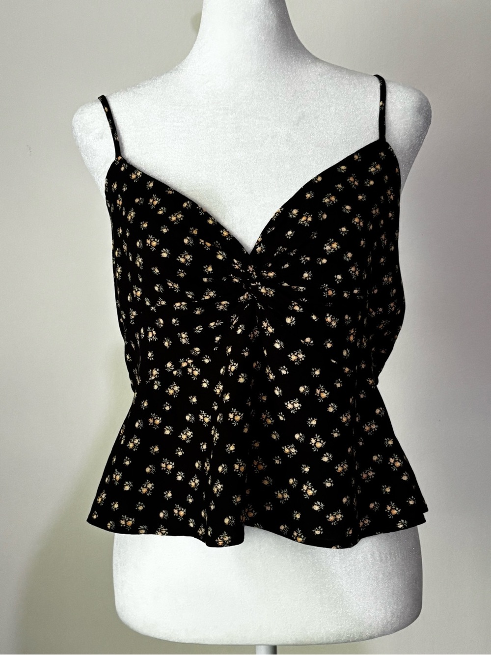 American Eagle Outfitters Black Floral Twist-Front Peplum Cami